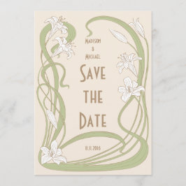 Witte gelilies sparen de datum save the date