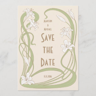 Witte gelilies sparen de datum save the date