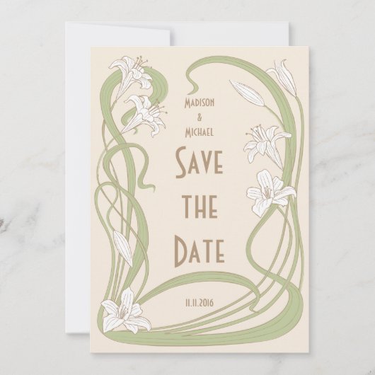 Witte gelilies sparen de datum save the date (Voorkant)