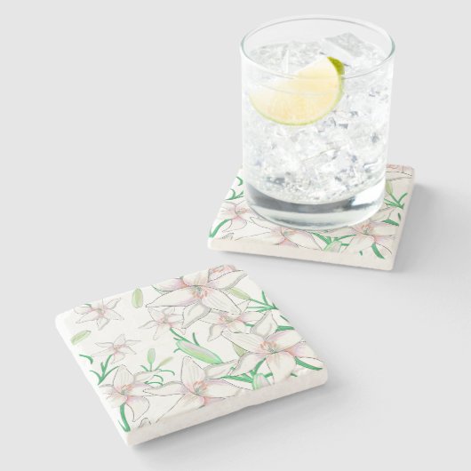 Witte gelilies stenen onderzetter (Zijkant)