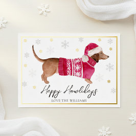 Witte Gelukkige Feestdagen Waterverf Dachshund Hon