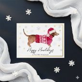 Witte Gelukkige Feestdagen Waterverf Dachshund Hon