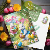 Witte Gelukkige Paashaas met Eieren Feestdagenkaart