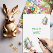 Witte Gelukkige Paashaas met Eieren Feestdagenkaart