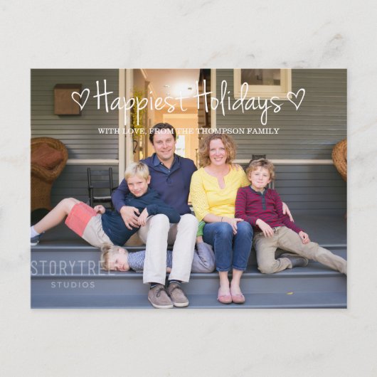 Witte gelukkigste Feestdagen Foto Briefkaart (Voorkant)