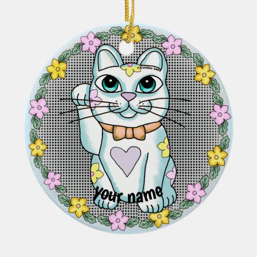 Witte Gelukskat Ornament (Voorkant)