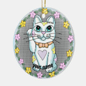 Witte Gelukskat Ornament (Links)