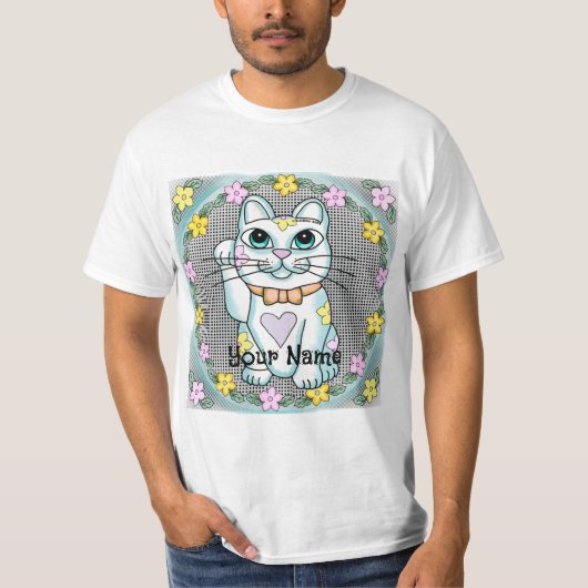 Witte Gelukskat T-shirt (Voorkant)