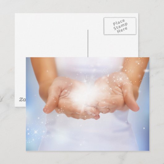 Witte genezingsvlam: handen door genezing briefkaart (Voorkant / Achterkant)