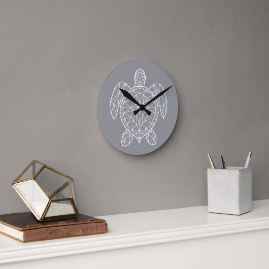 Witte geometrische draadframe zeeschildpad ronde klok (Kantoor)