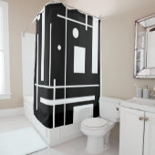 Witte geometrische vormen op het zwarte gordijn (In situ)