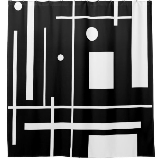 Witte geometrische vormen op het zwarte gordijn (Voorkant)