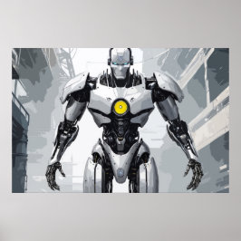 Witte Gepantserde Cyborg Mecha Sci-Fi Stripboek Ku Poster
