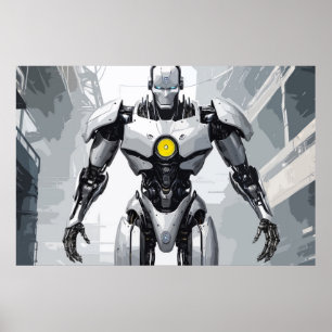 Witte Gepantserde Cyborg Mecha Sci-Fi Stripboek Ku Poster