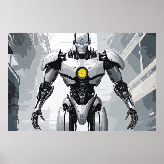 Witte Gepantserde Cyborg Mecha Sci-Fi Stripboek Ku Poster (Voorkant)