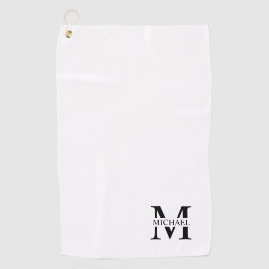 Witte gepersonaliseerde monogram en naam golfhandd golfhanddoek (Voorkant)