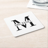Witte gepersonaliseerde monogram en naam kartonnen onderzetters (Schuin)