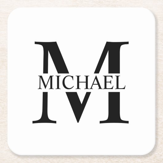 Witte gepersonaliseerde monogram en naam kartonnen onderzetters (Voorkant)