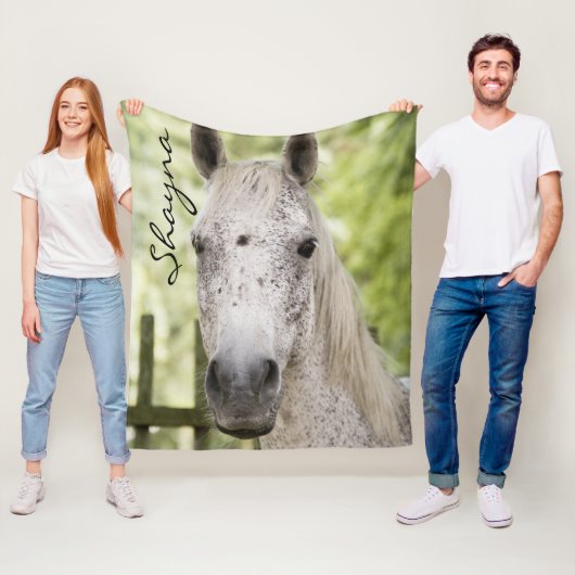 Witte, gepersonaliseerde paardennaam fleece deken (In situ)