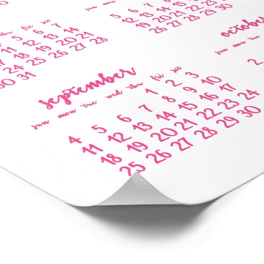 Witte gepersonaliseerde poster jaarlijkse kalender (Hoek)