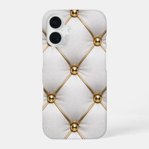 Witte Gequilteerde Leren & Gouden Stiksels Hoesje iPhone 16 Hoesje