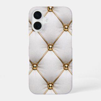 Witte Gequilteerde Leren & Gouden Stiksels Hoesje iPhone 16 Hoesje