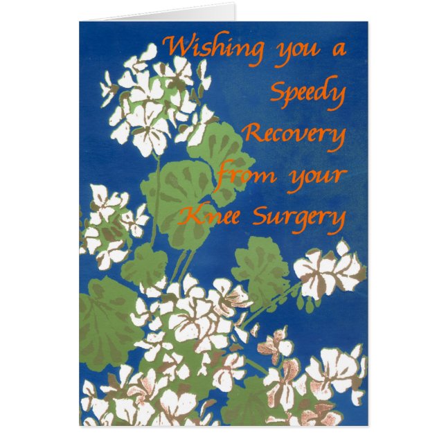 Witte geraniums op blauw krijgen goed knieoperatie (Voorkant)