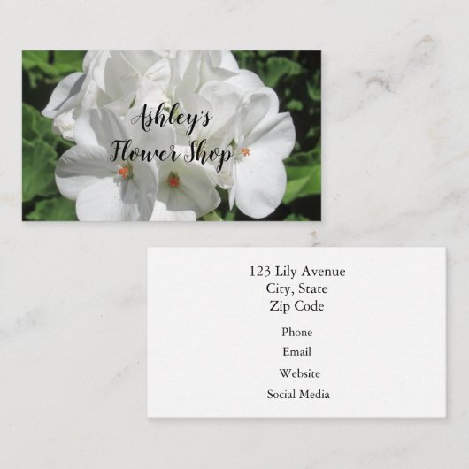  witte geraniumventiel foto visitekaartje (Voorkant / Achterkant)