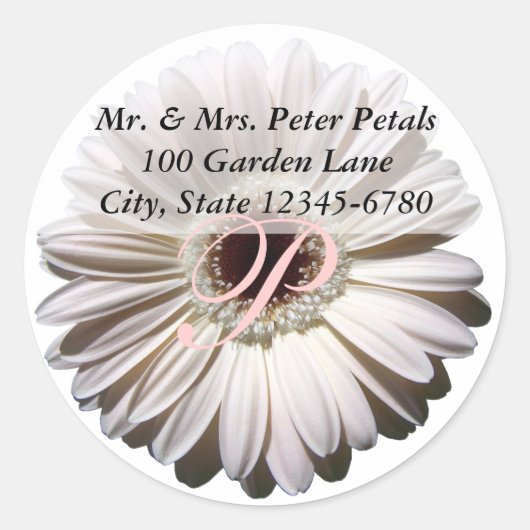 Witte Gerbera Daisy Adres Ronde Sticker (Voorkant)