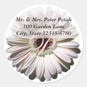 Witte Gerbera Daisy Adres Ronde Sticker
