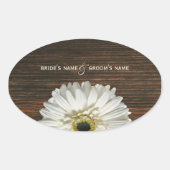 Witte Gerbera Daisy & Barnwood Bruiloft Sticker (Voorkant)