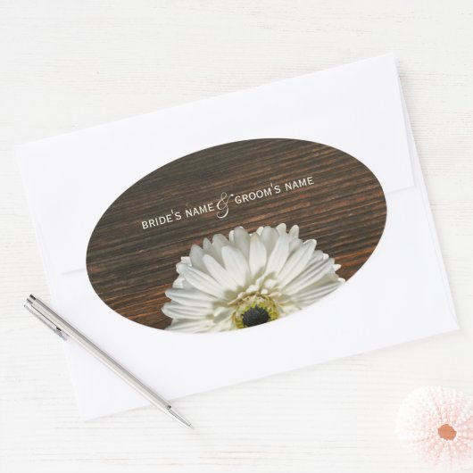 Witte Gerbera Daisy & Barnwood Bruiloft Sticker (Envelop)