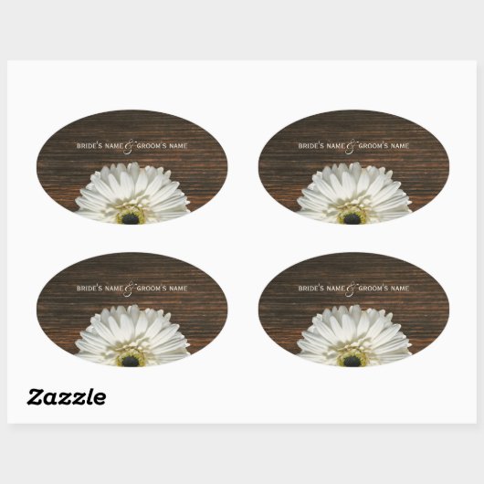 Witte Gerbera Daisy & Barnwood Bruiloft Sticker (Vel)