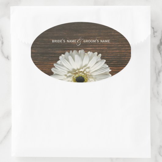 Witte Gerbera Daisy & Barnwood Bruiloft Sticker (Tas)