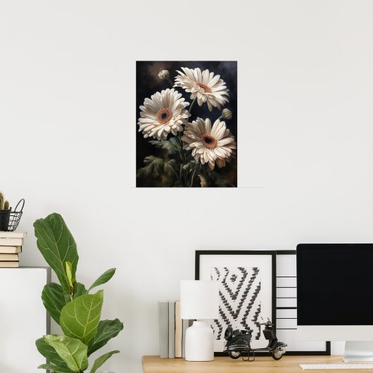 Witte Gerbera Daisy Flowers Art Print Poster (Thuiskantoor)