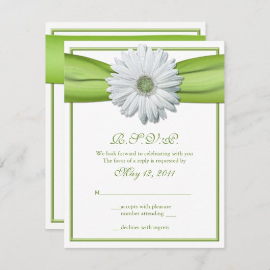 Witte Gerbera met groene lint Reageer Kaart (Voorkant / Achterkant)