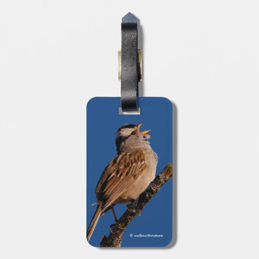 Witte-Gesneden Sparrow Zingingen aan de Zon Bagagelabel (Achterkant verticaal)