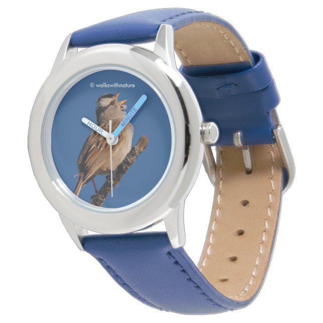 Witte-Gesneden Sparrow Zingingen aan de Zon Horloge (Gekanteld)