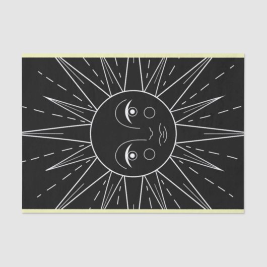 Witte gestileerde retro  zon op zwart tissuepapier (Voorkant)