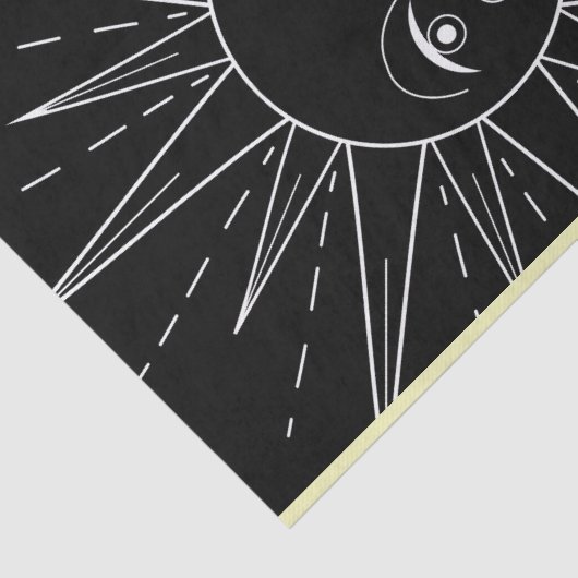 Witte gestileerde retro zon op zwart tissuepapier (Detail)