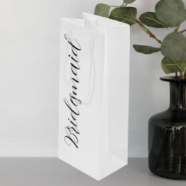 Witte gestileerde script bruidsmeisje bij een huwe wijn cadeautas