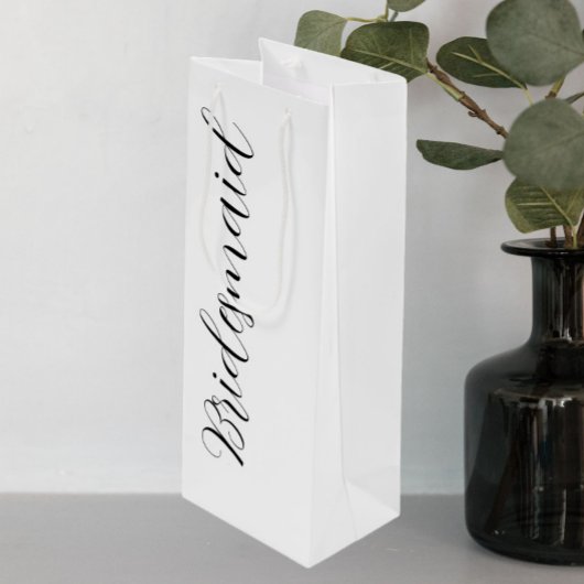 Witte gestileerde script bruidsmeisje bij een huwe wijn cadeautas
