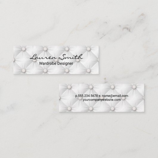 witte gestoffeerde stof mini visitekaartje (Voorkant / Achterkant)