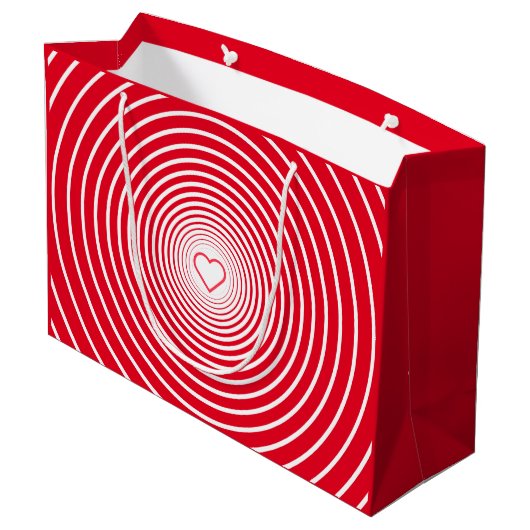 Witte gestreepte rode cadeautas met hart kies kleu (Achterkant Gekanteld)