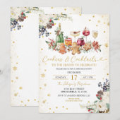 Witte gestrooide koekjes & cocktail kerstfeest kaart (Voorkant / Achterkant)