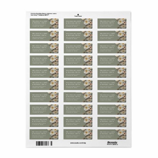Witte gestructureerde rozen | Bruiloft Etiket (Full Sheet)