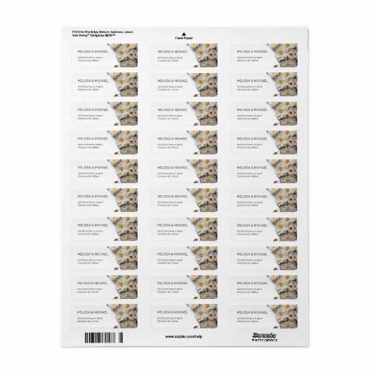 Witte gestructureerde rozen | Bruiloft Etiket (Full Sheet)