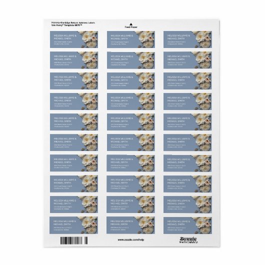Witte gestructureerde rozen | Bruiloft Etiket (Full Sheet)