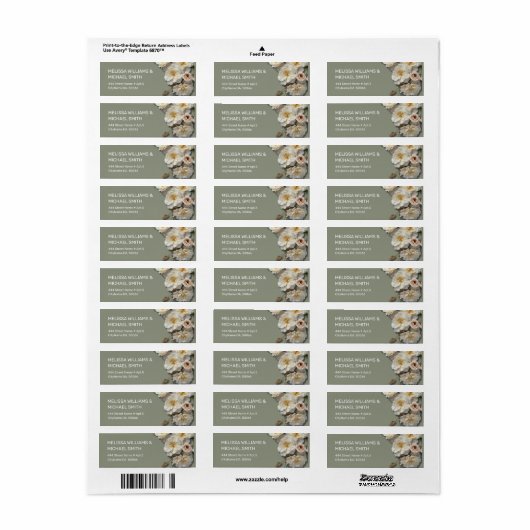 Witte gestructureerde rozen | Bruiloft Etiket (Full Sheet)