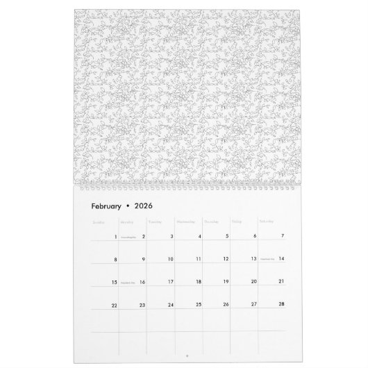 Witte getextureerde achtergrond met subtiele, verw kalender (Feb 2026)